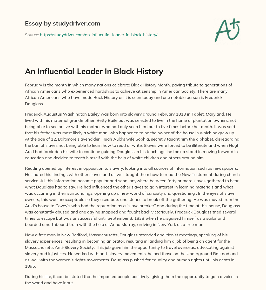 An Influential Leader in Black History essay