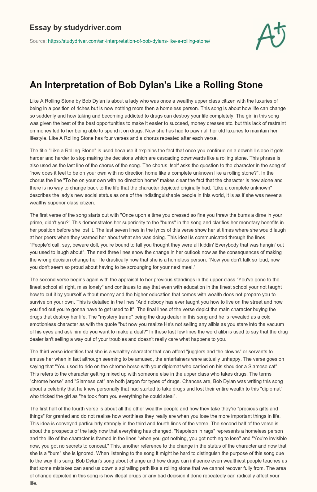 An Interpretation of Bob Dylan’s Like a Rolling Stone essay