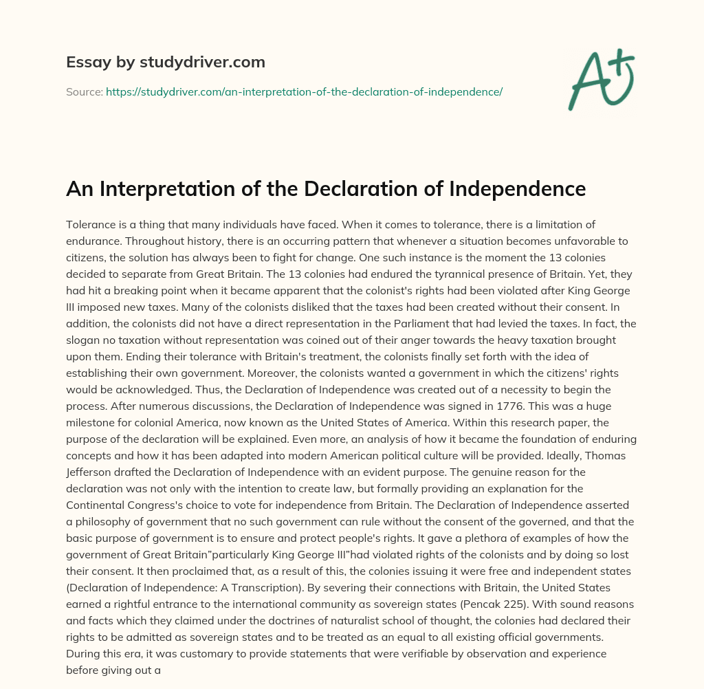 An Interpretation of the Declaration of Independence essay