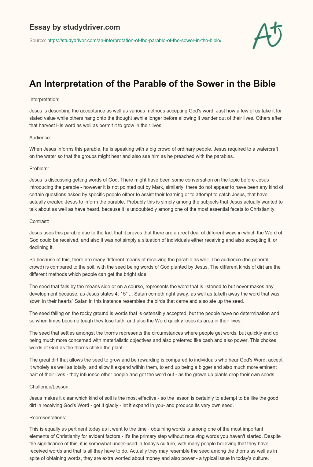 An Interpretation of the Parable of the Sower in the Bible essay