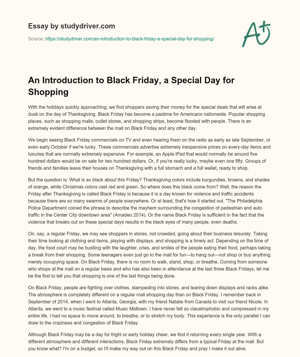 An Introduction to Black Friday, a Special Day for Shopping essay