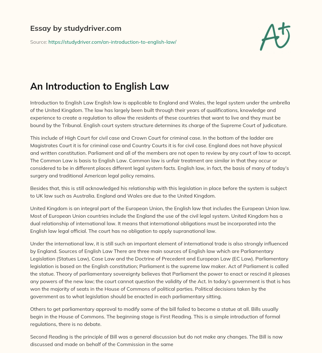 An Introduction to English Law essay