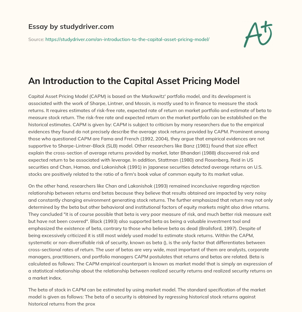 An Introduction to the Capital Asset Pricing Model essay
