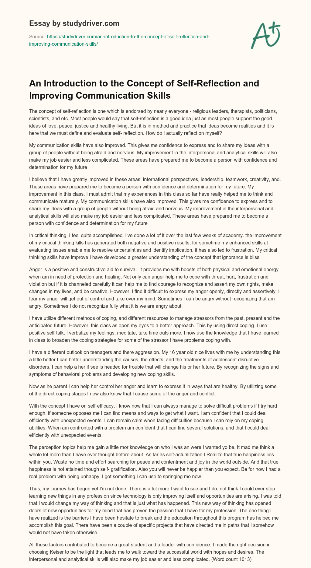 An Introduction to the Concept of Self-Reflection and Improving Communication Skills essay