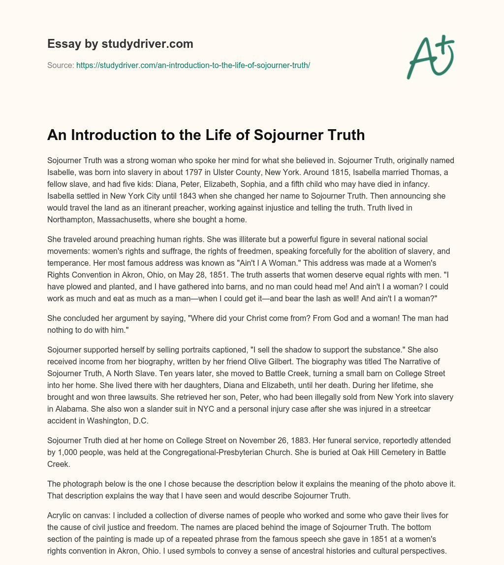 An Introduction to the Life of Sojourner Truth essay