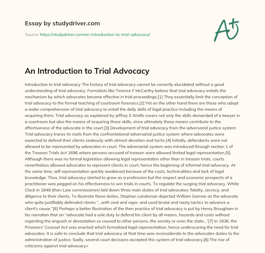 An Introduction to Trial Advocacy essay