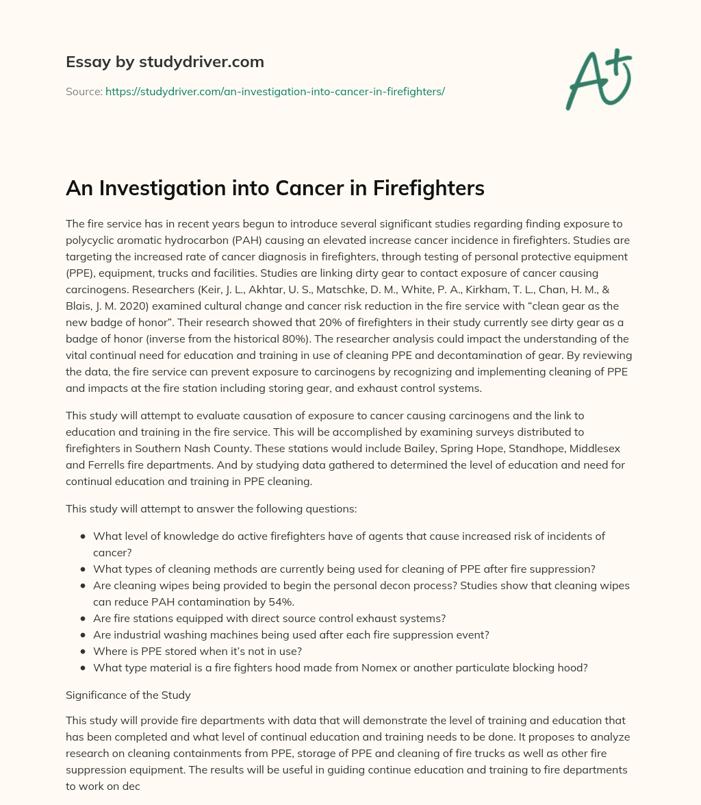An Investigation into Cancer in Firefighters essay