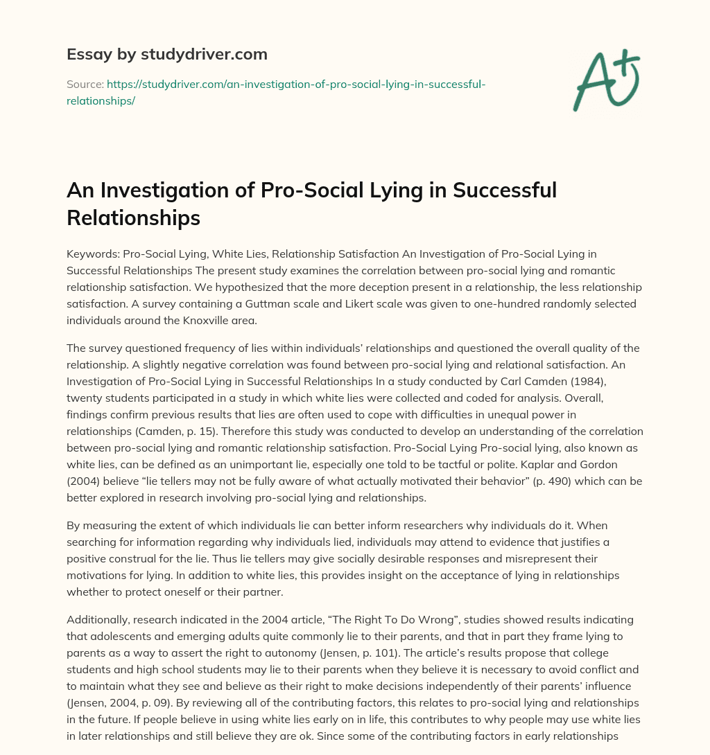 An Investigation of Pro-Social Lying in Successful Relationships essay