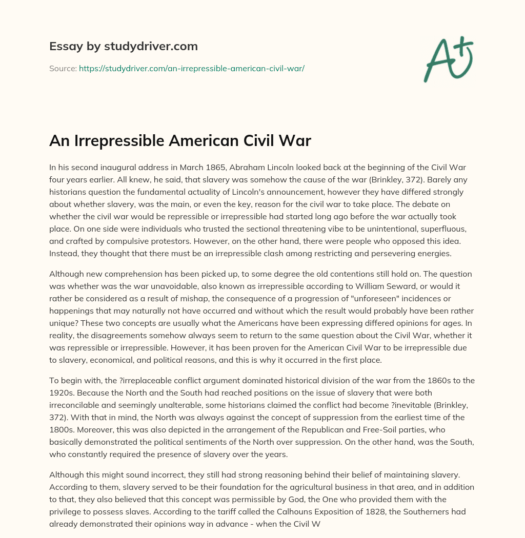 An Irrepressible  American Civil War essay