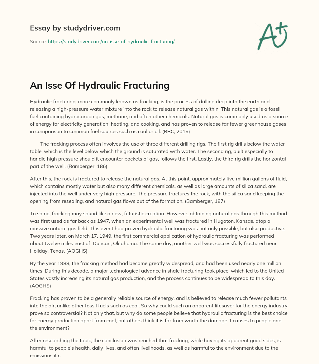 An Isse of Hydraulic Fracturing essay
