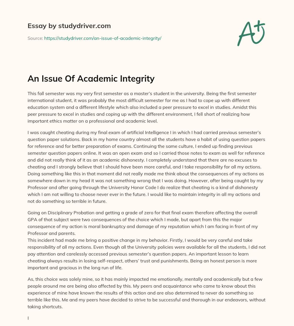 An Issue of Academic Integrity essay
