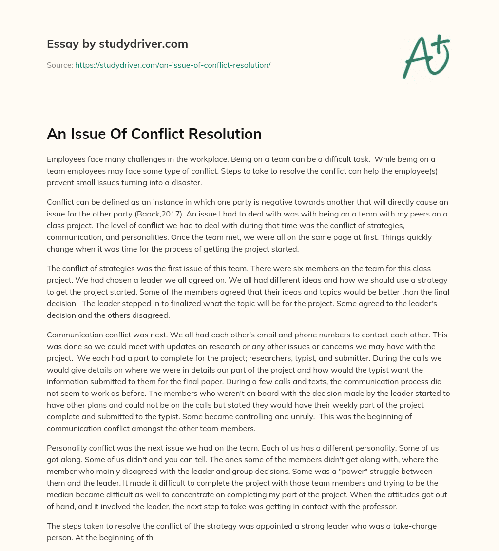 An Issue of Conflict Resolution essay