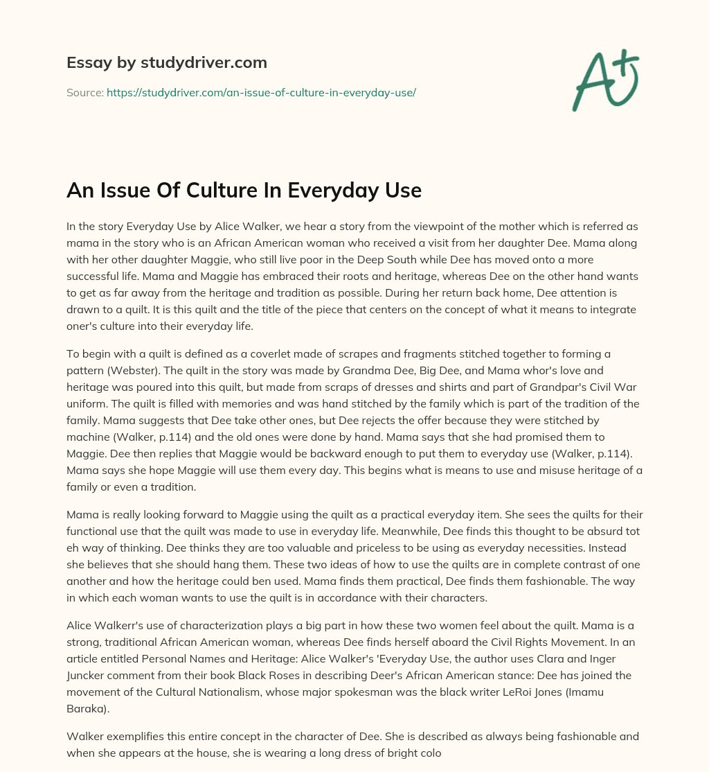 An Issue of Culture in Everyday Use essay