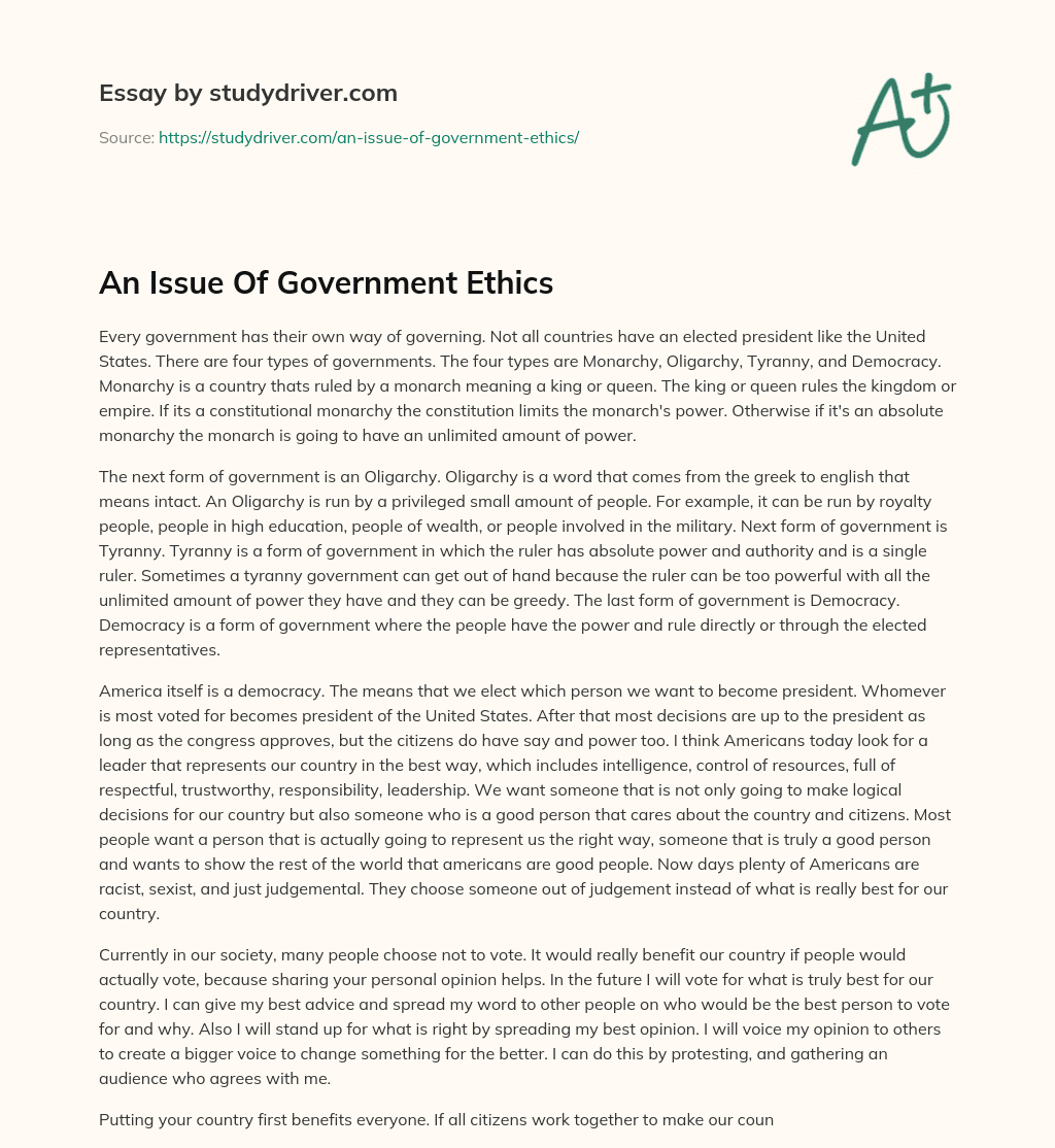 An Issue of Government Ethics essay
