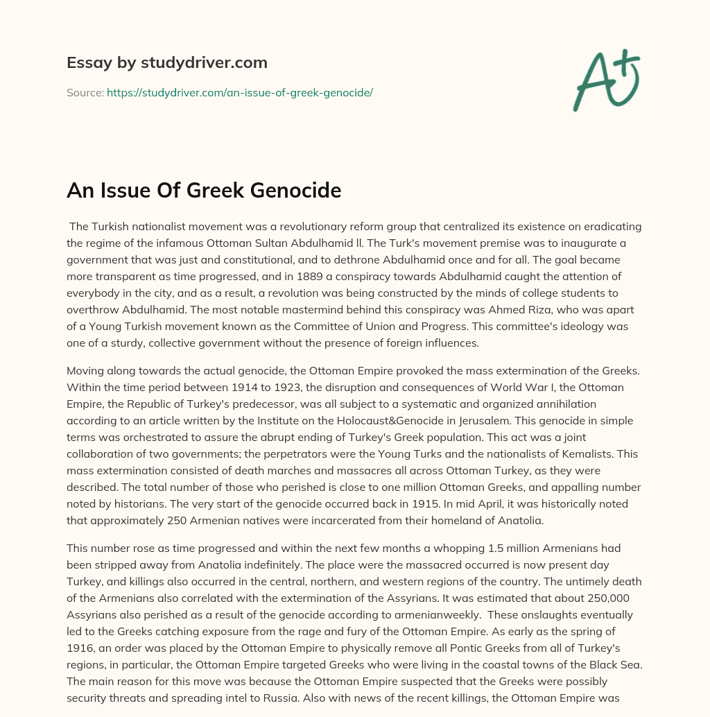 An Issue of Greek Genocide essay