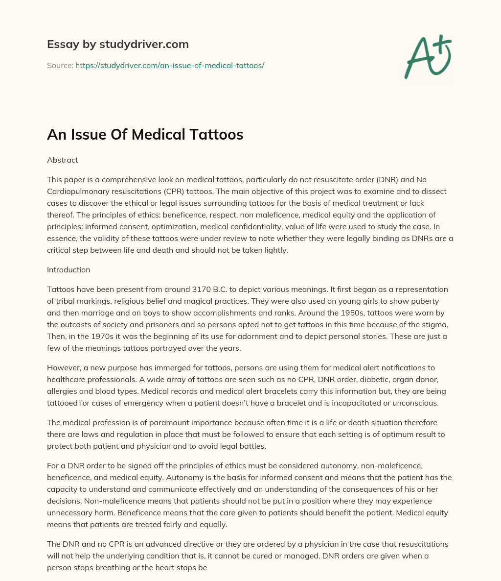 An Issue of Medical Tattoos essay