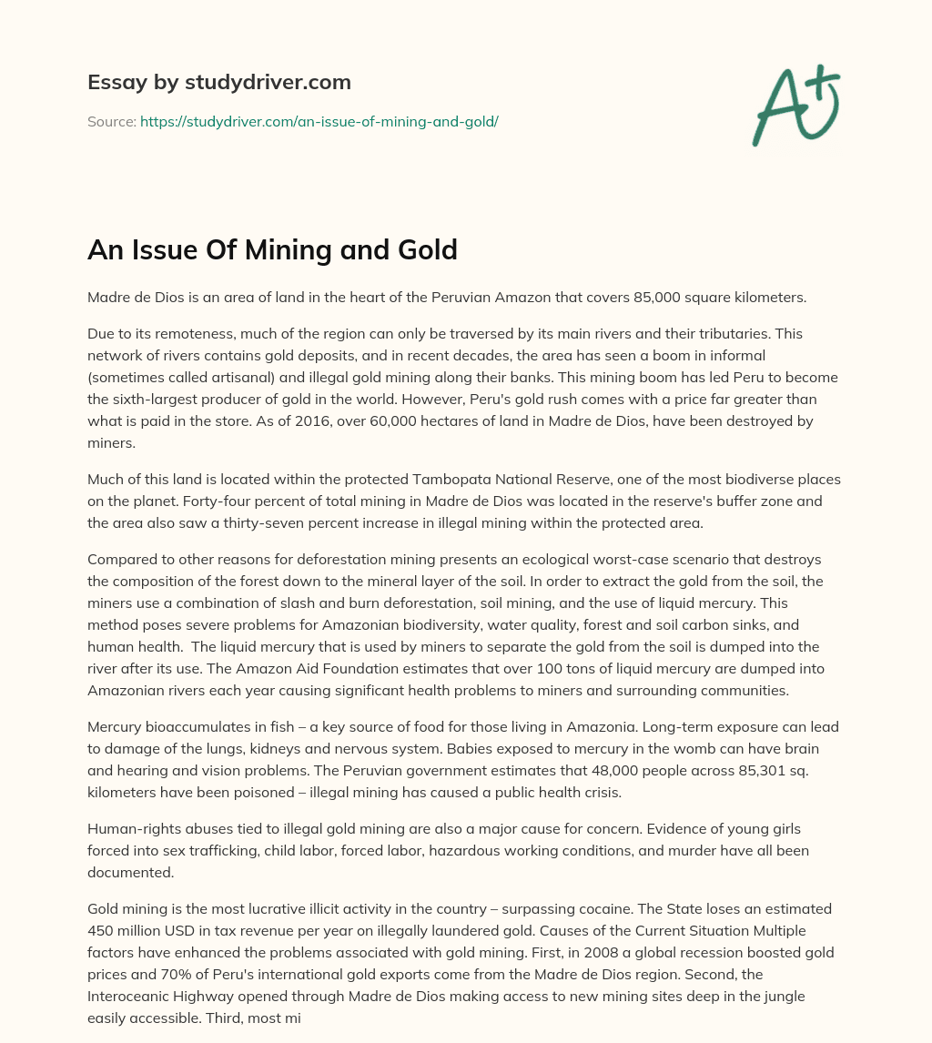 An Issue of Mining and Gold essay