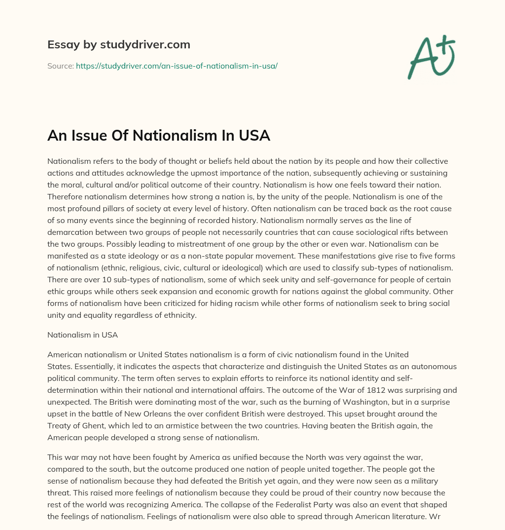 An Issue of Nationalism in USA essay