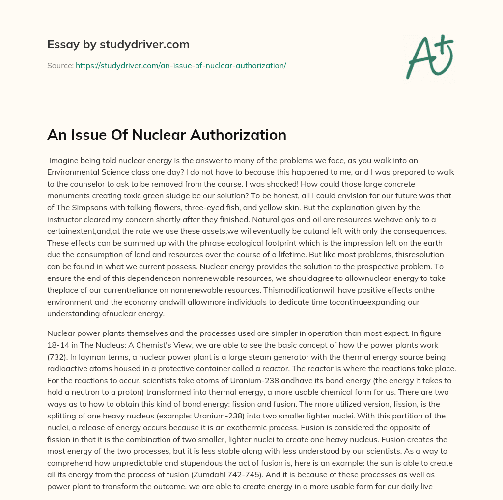 An Issue of Nuclear Authorization essay