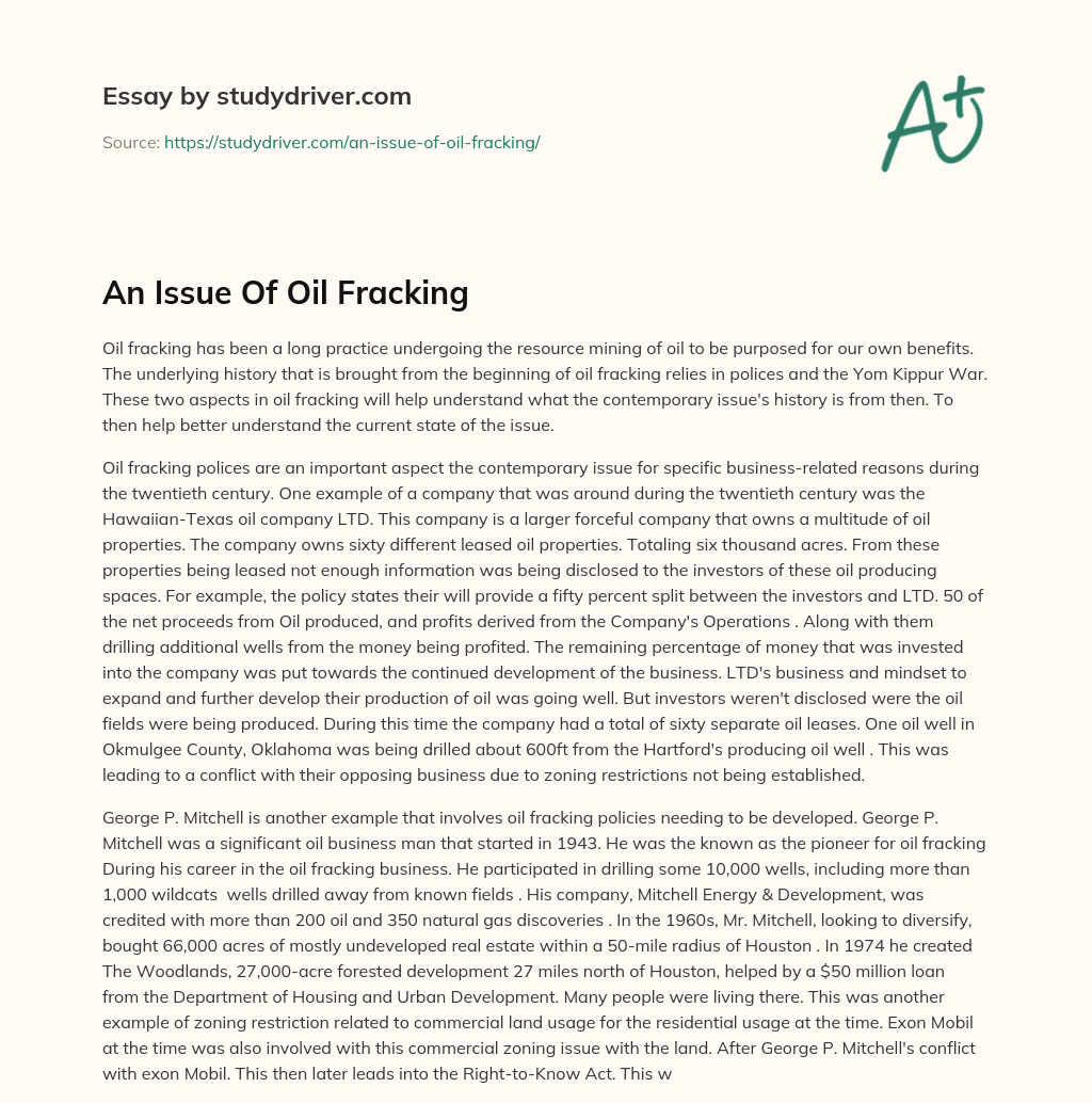 An Issue of Oil Fracking essay
