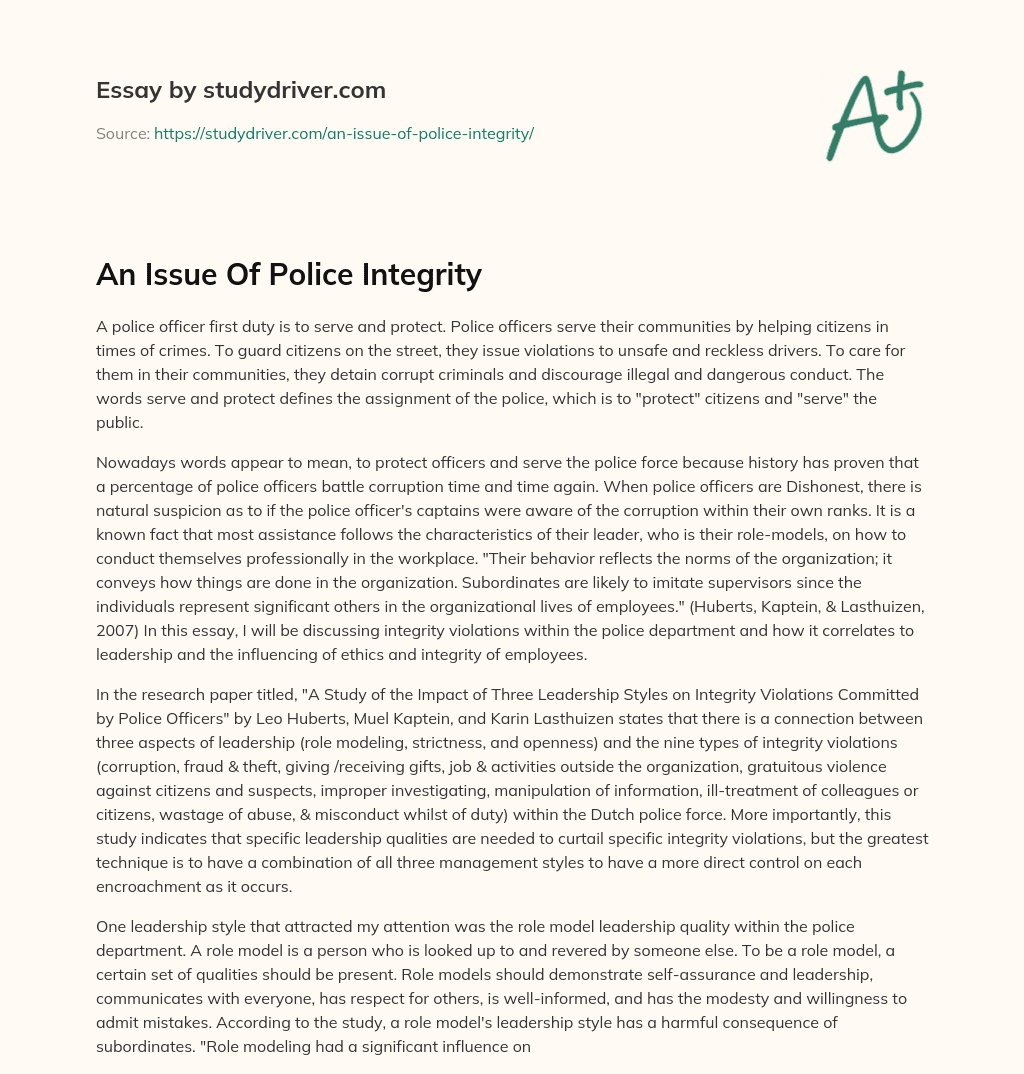 An Issue of Police Integrity essay