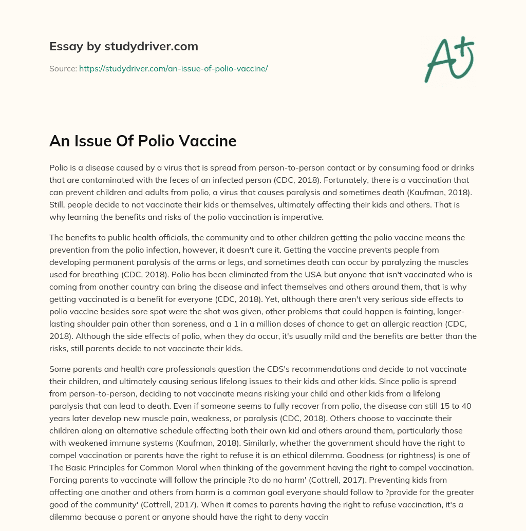 An Issue of Polio Vaccine essay