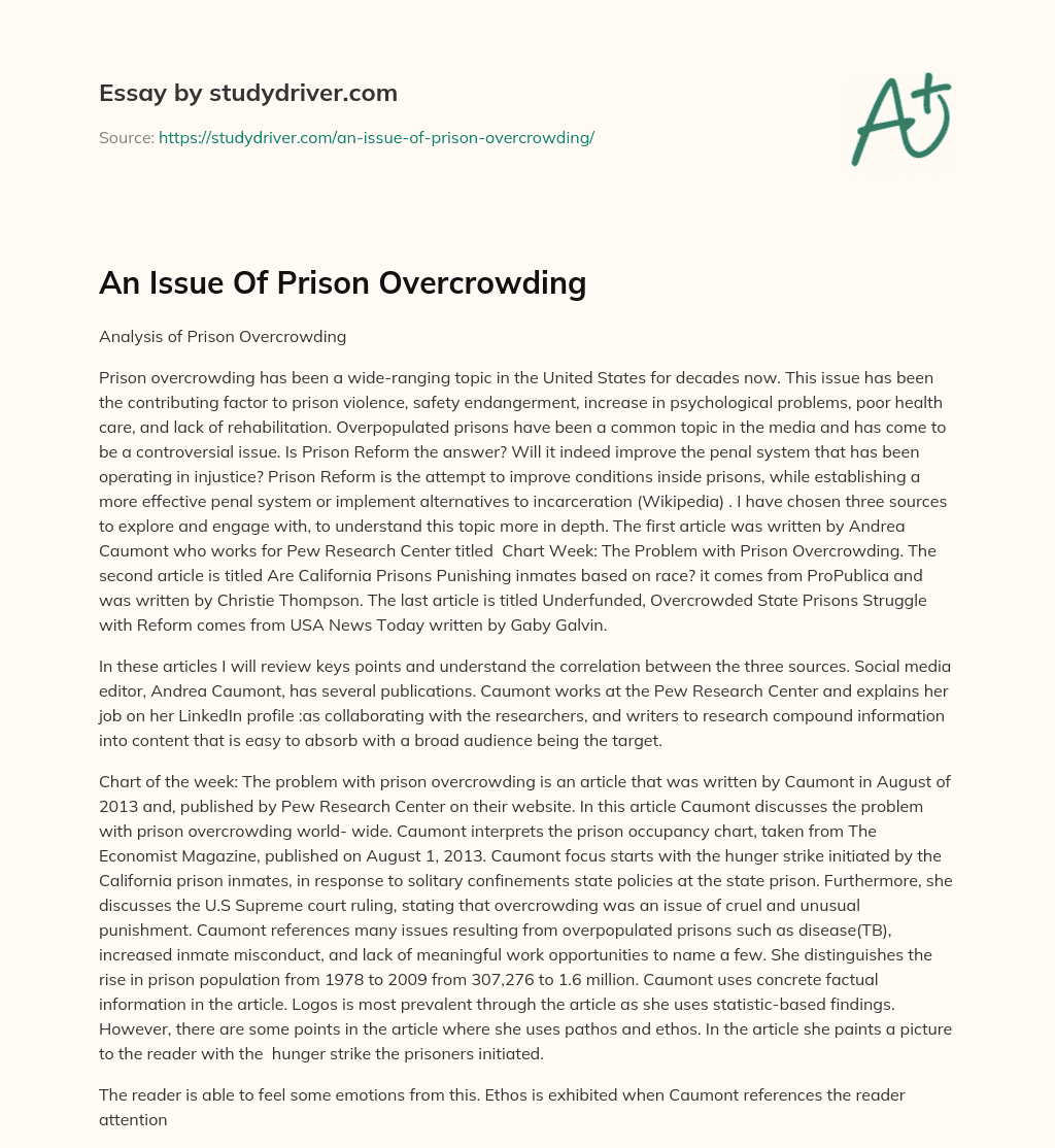 An Issue of Prison Overcrowding essay