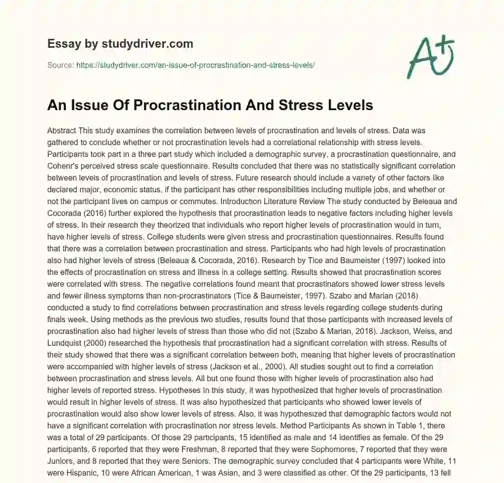 An Issue of Procrastination and Stress Levels essay