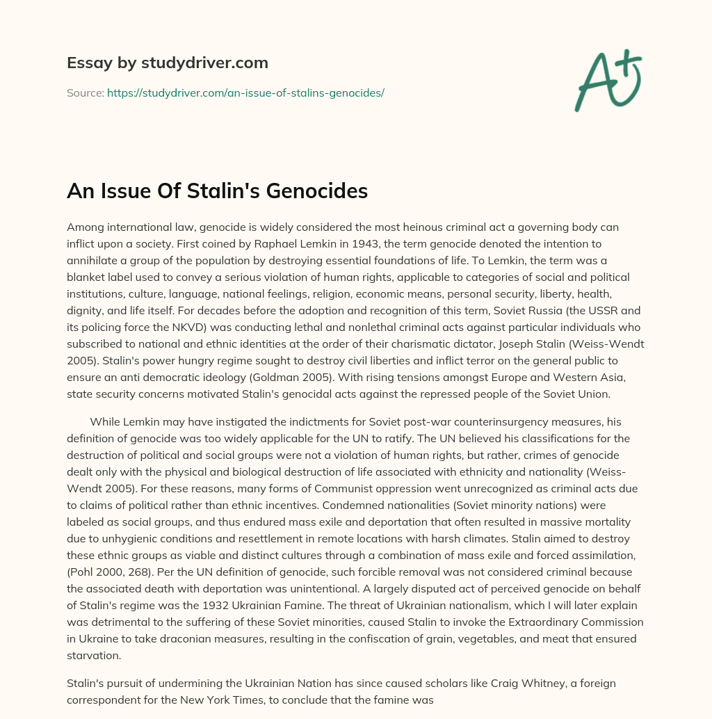 An Issue of Stalin’s Genocides essay