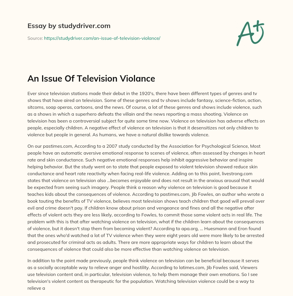 An Issue of Television Violance essay