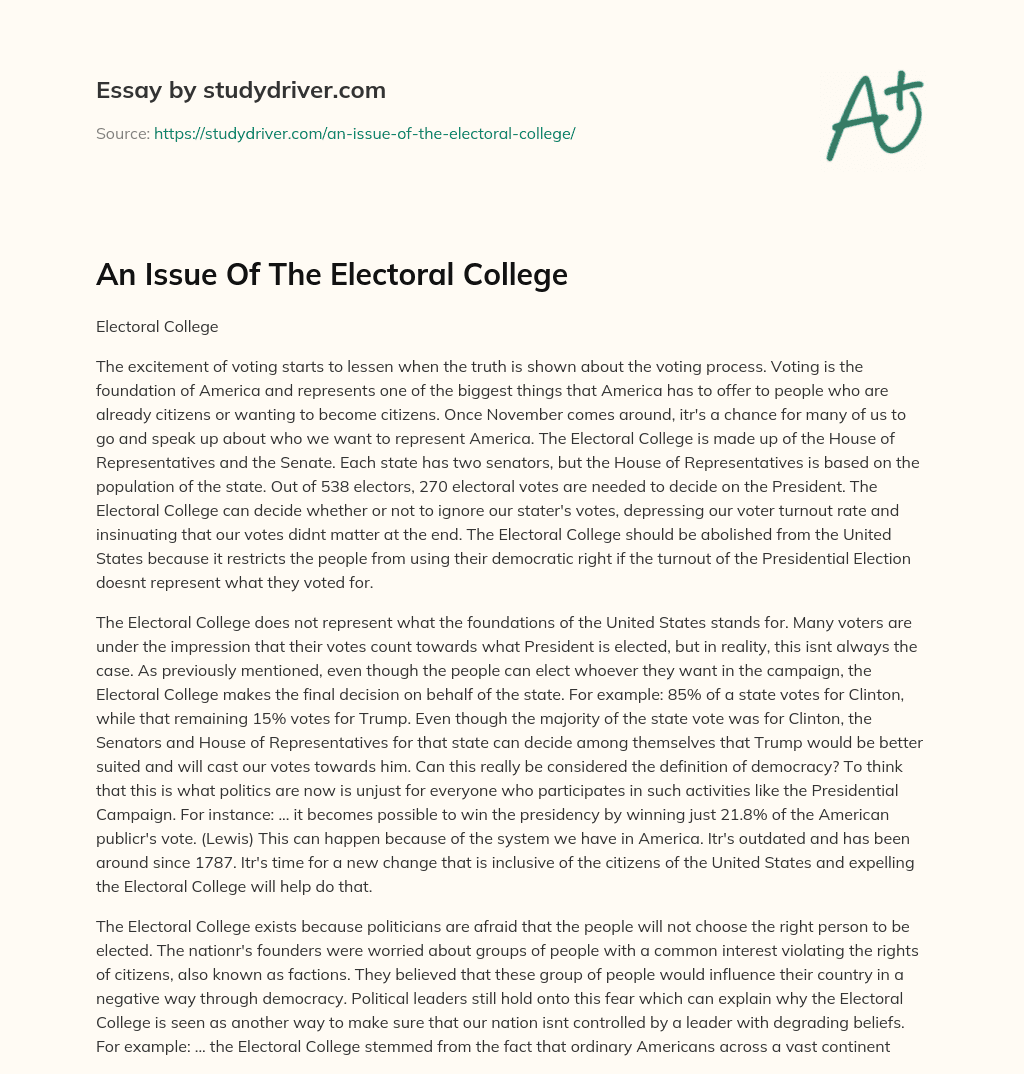 An Issue of the Electoral College essay
