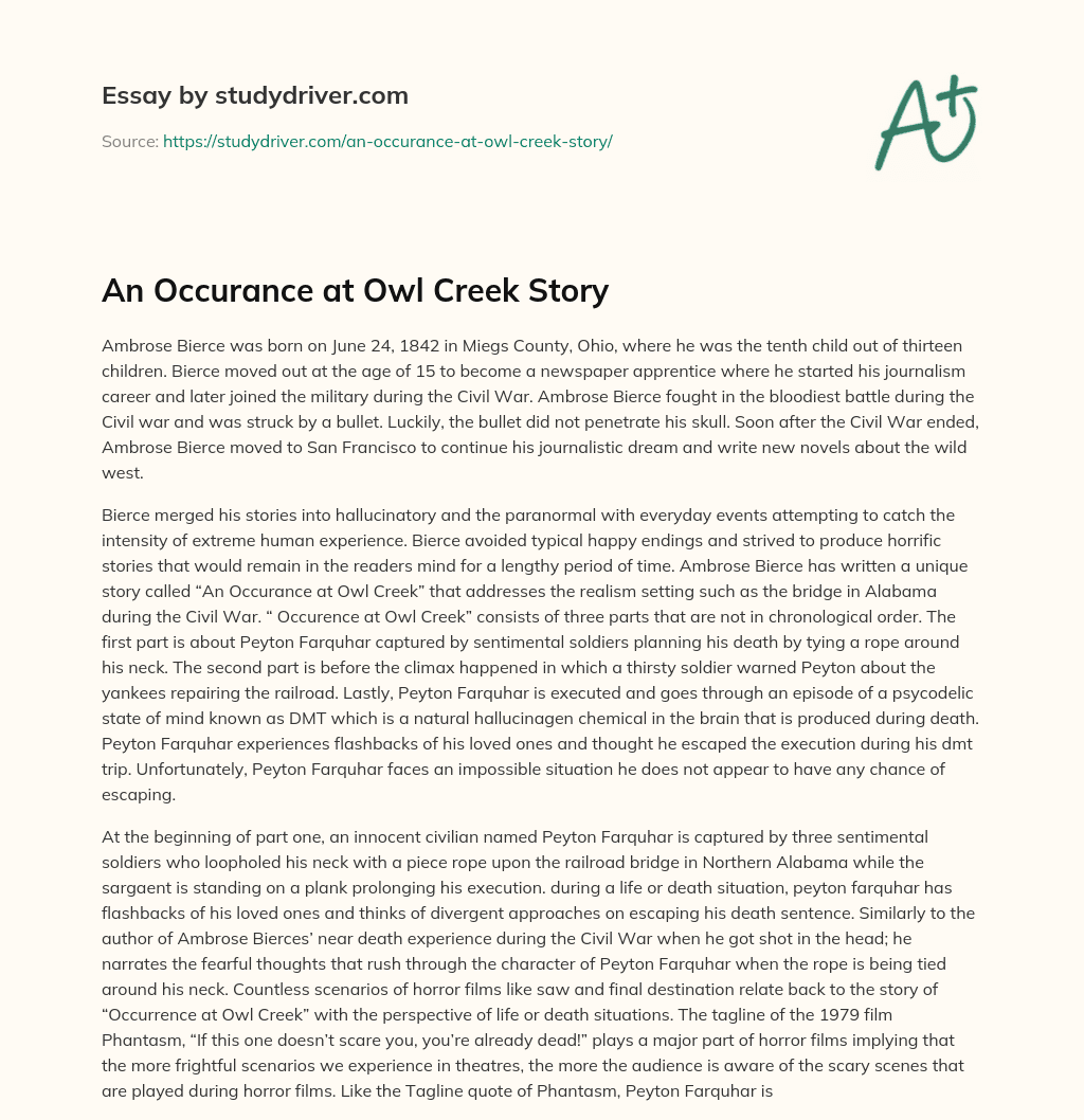 An Occurance at Owl Creek Story essay