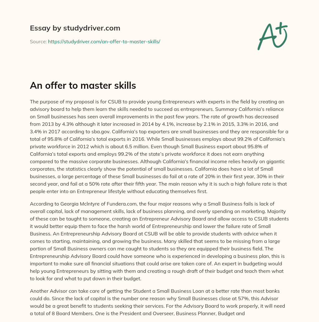 An Offer to Master Skills essay