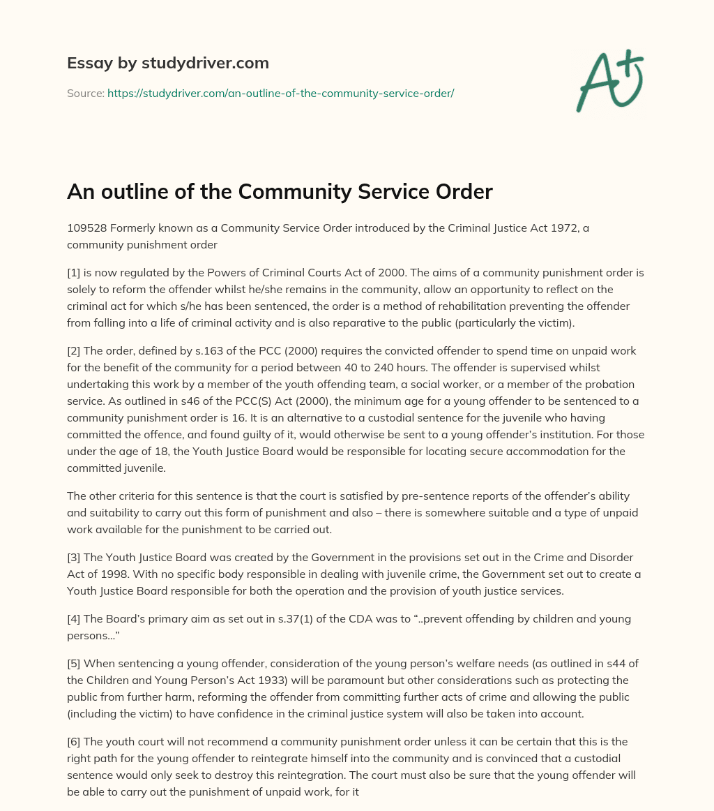 An Outline of the Community Service Order essay