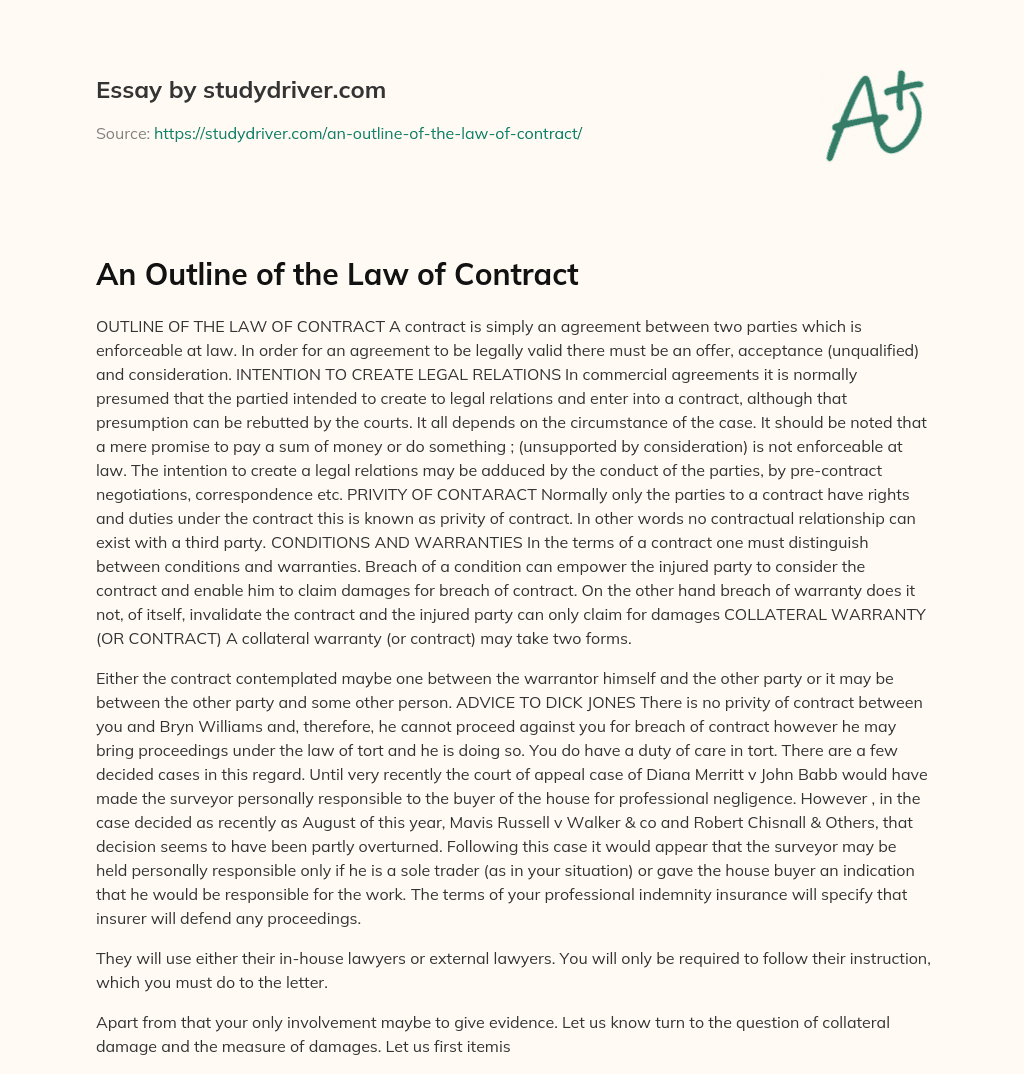 An Outline of the Law of Contract essay