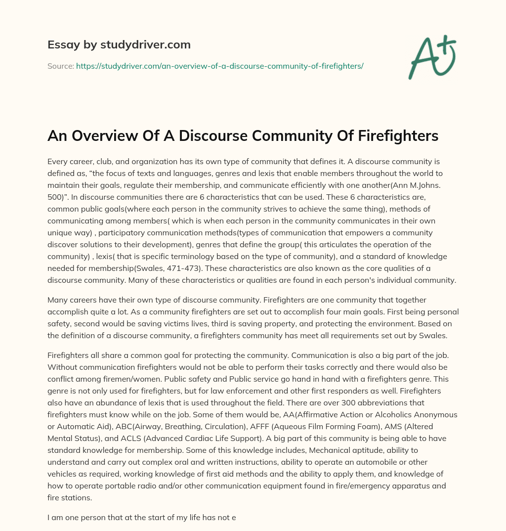 An Overview of a Discourse Community of Firefighters essay