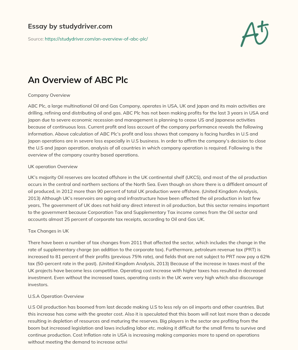 An Overview of ABC Plc essay