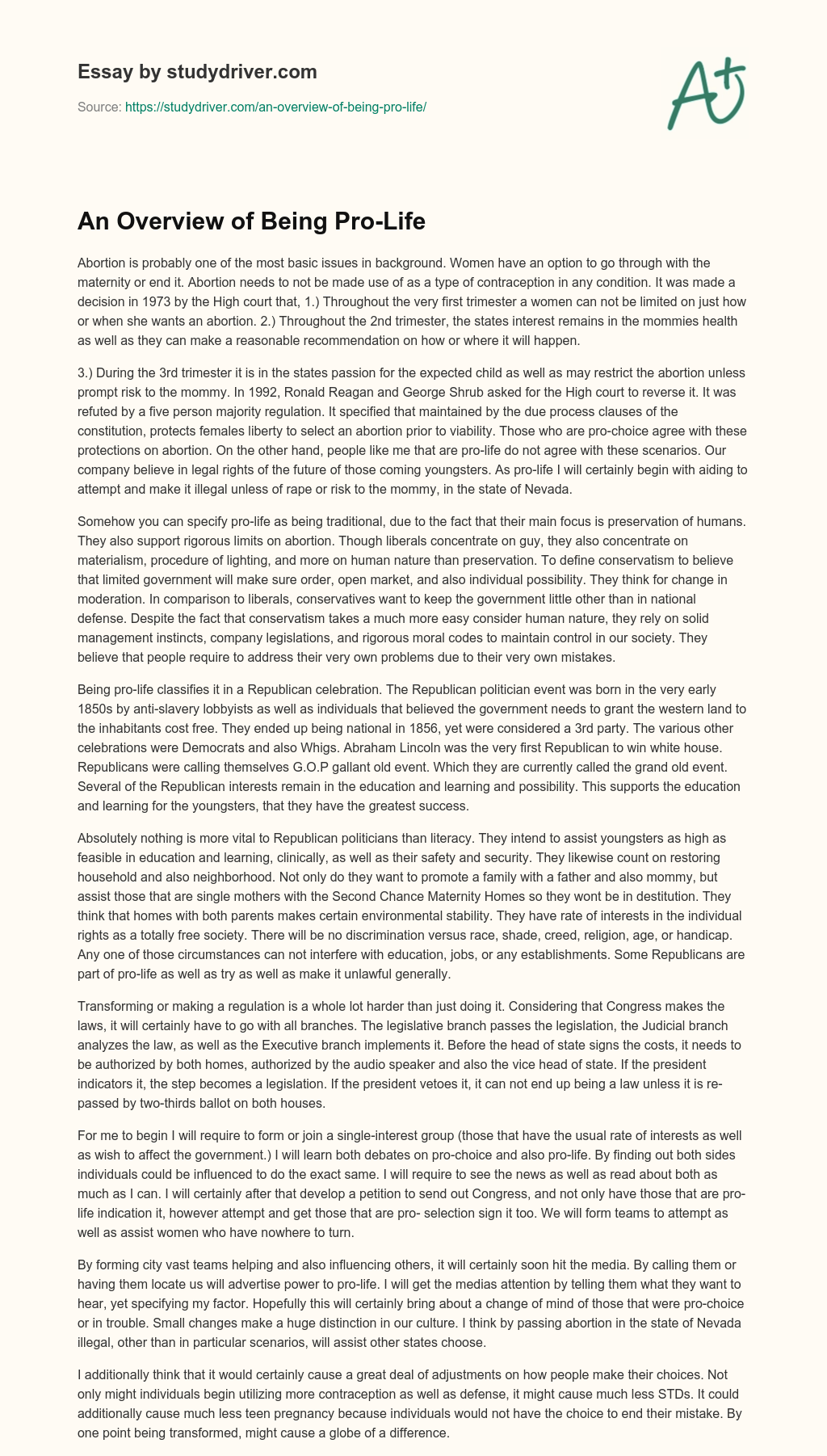 An Overview of being Pro-Life essay