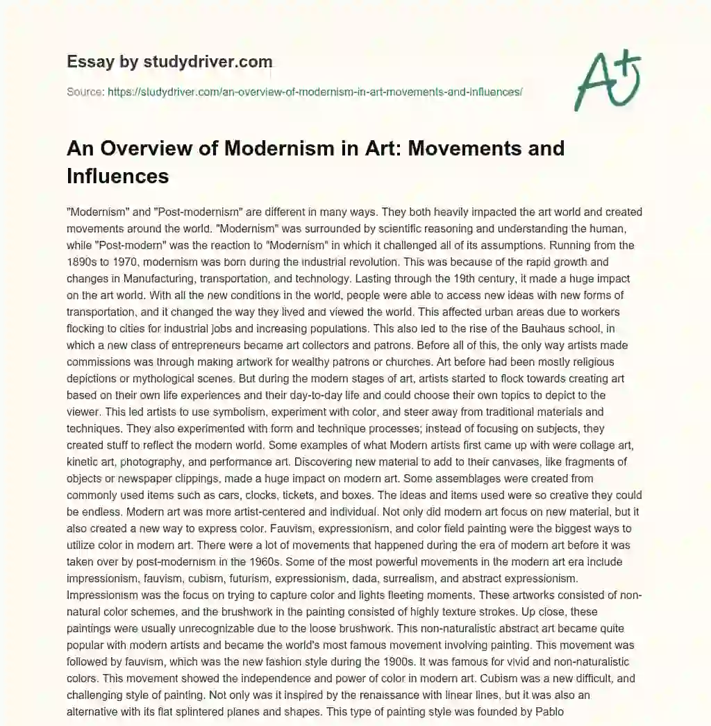 An Overview of Modernism in Art: Movements and Influences essay