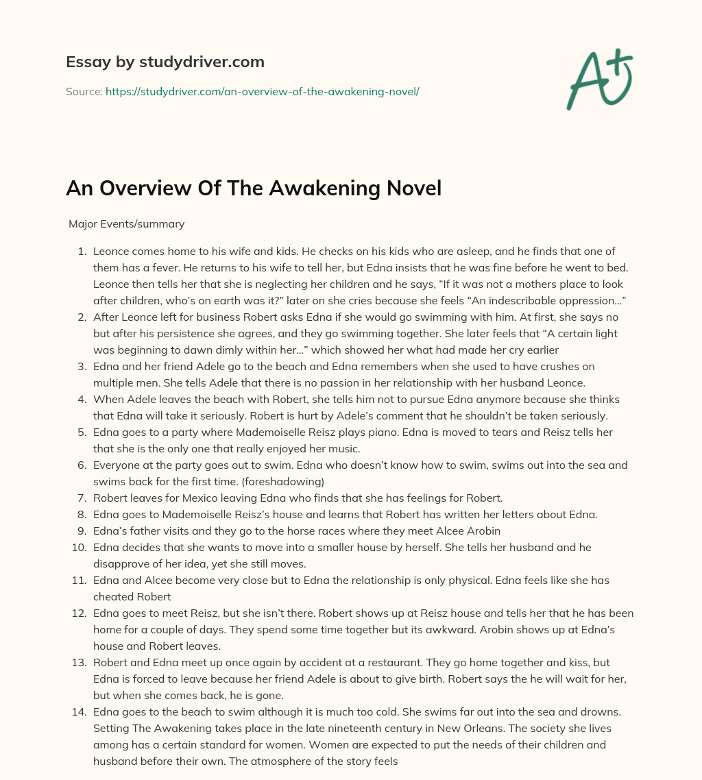 An Overview of the Awakening Novel essay