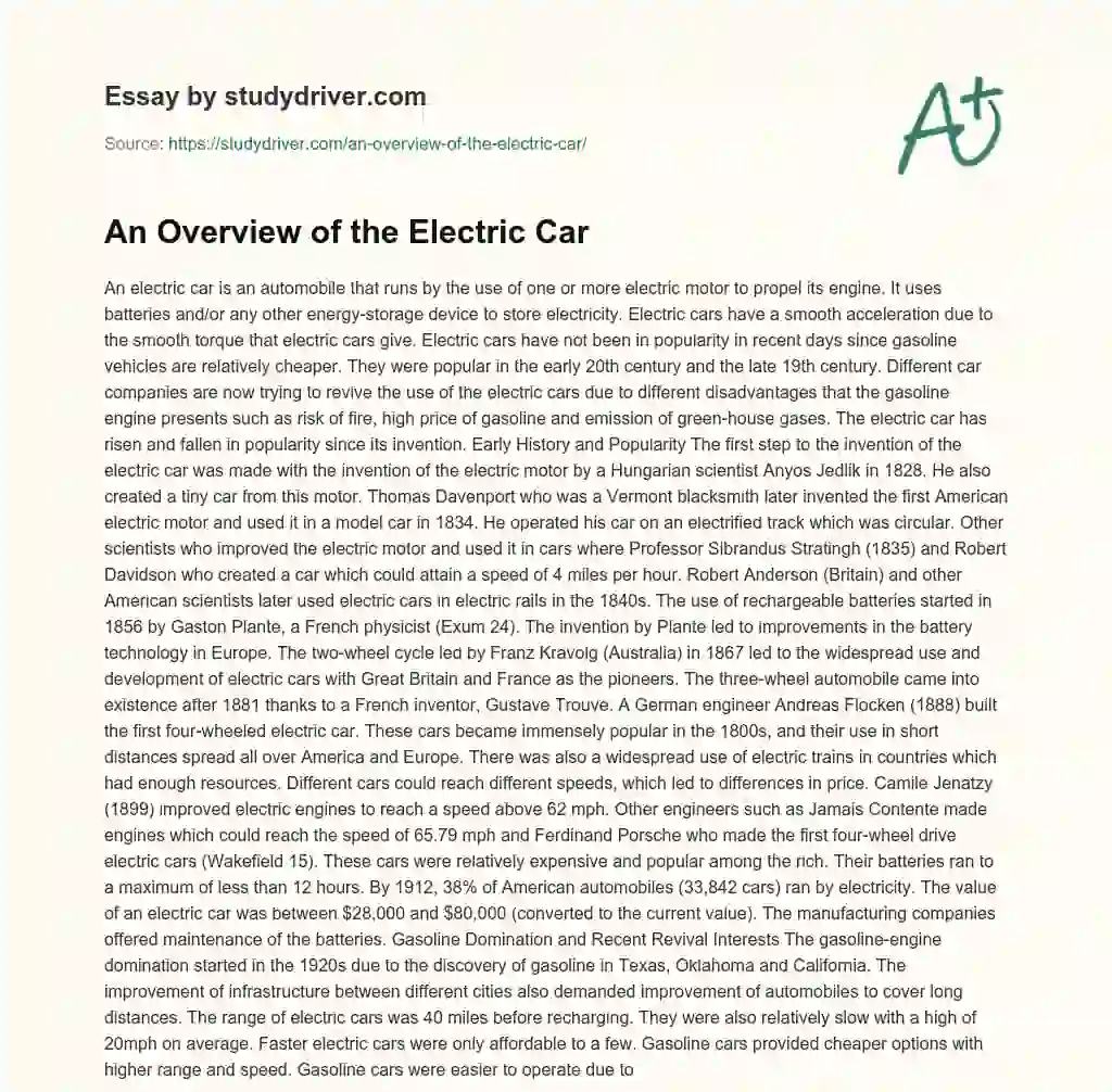 An Overview of the Electric Car essay
