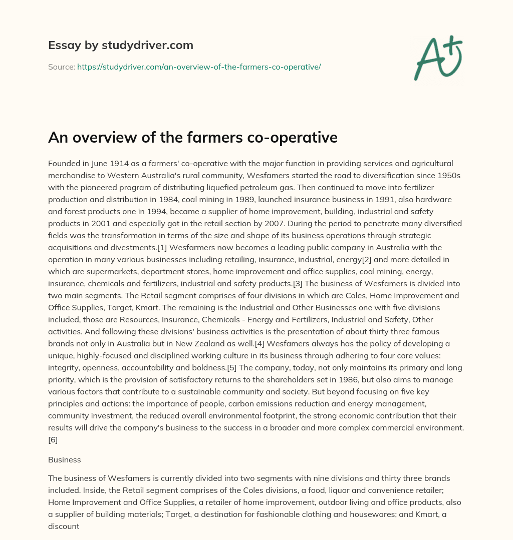 An Overview of the Farmers Co-operative essay