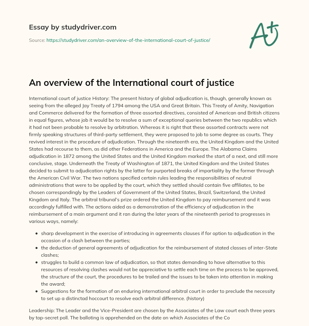 An Overview of the International Court of Justice essay