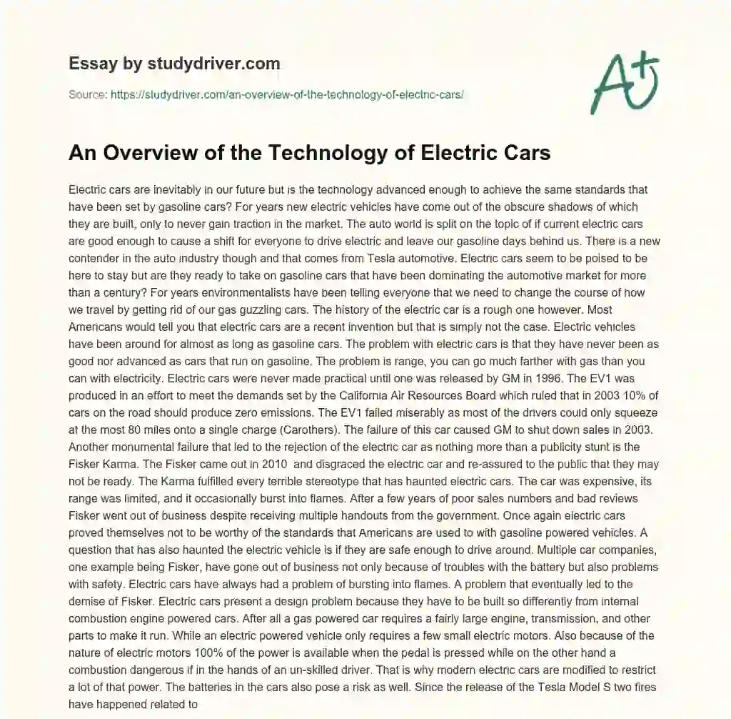 An Overview of the Technology of Electric Cars essay