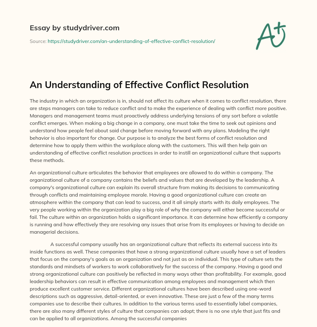 An Understanding of Effective Conflict Resolution essay
