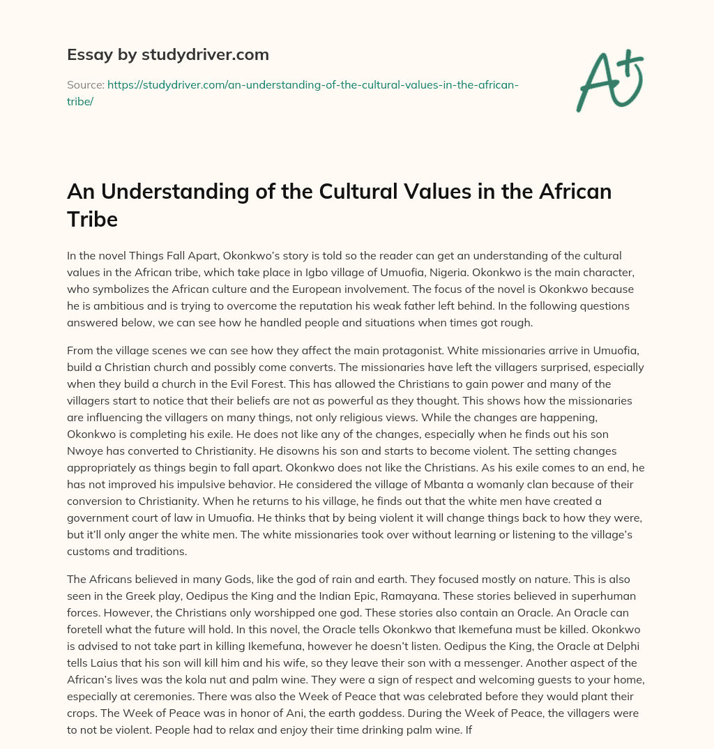 An Understanding of the Cultural Values in the African Tribe essay