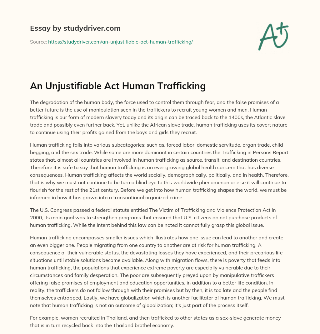 An Unjustifiable Act Human Trafficking essay