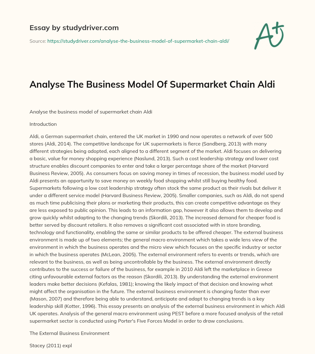 Analyse the Business Model of Supermarket Chain Aldi essay