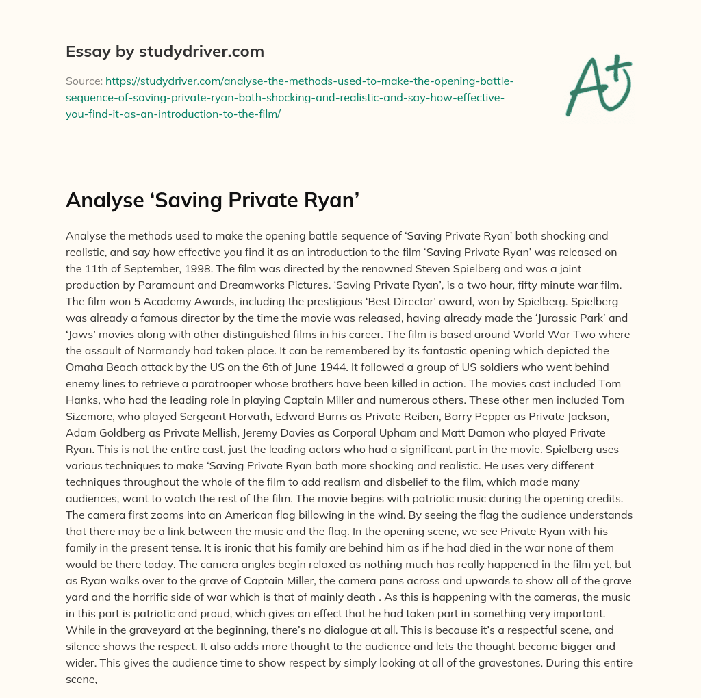Analyse ‘Saving Private Ryan’ essay