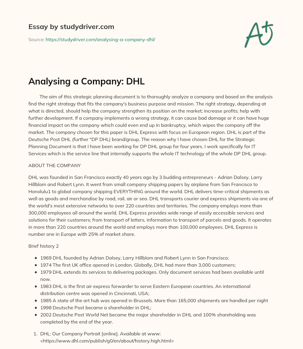 Analysing a Company: DHL essay
